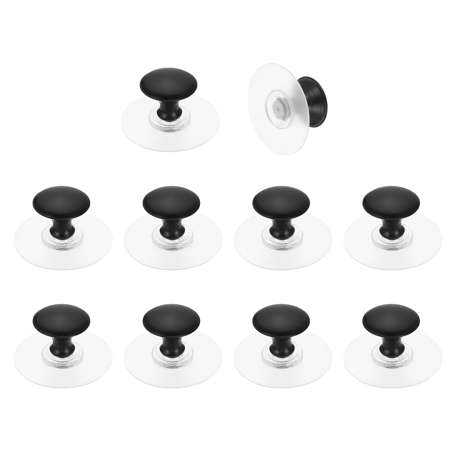 sourcing map 10 Pack Adhesive Cabinet Knobs, Stainless Steel Self-Stick Drawer Knobs, No Drilling Round Stick on Instant Handle Cabinet Pull for Wardrobe Cupboard Drawer Closet, Black/Clear