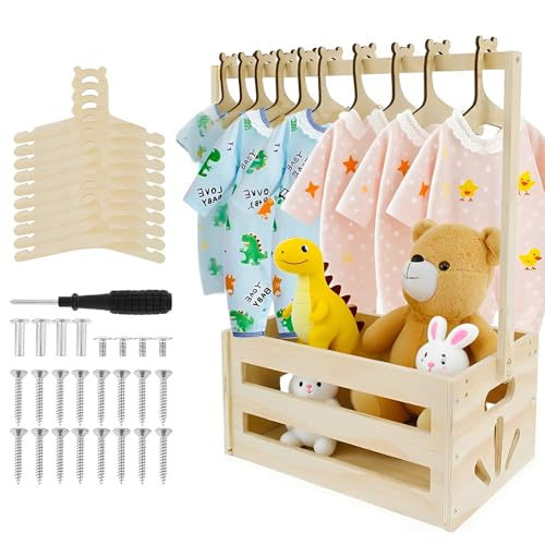 Afenau - Armario para baby shower, cesta de madera para bebé con 10 perchas, cestas de bebé para cestas, cesta de baby shower para embarazo, regalos para nuevos padres