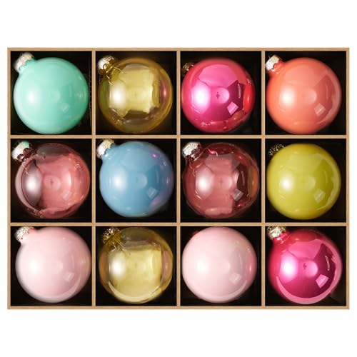 DN DECONATION Weihnachtskugeln Set 12-teilig - Bunte Glaskugeln in...