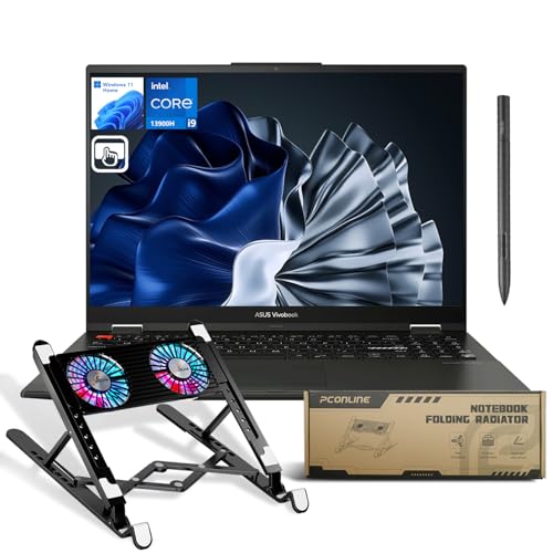 ASUS Vivobook S 16 Flip Convertible 2-in-1 Laptop, 16" WUXGA Touchscreen, Intel i9-13900H, 24GB RAM, 1TB SSD Pen 2.0 SA203H, Bundle with PCO Notebook Folding Radiator, Laptop Cooler