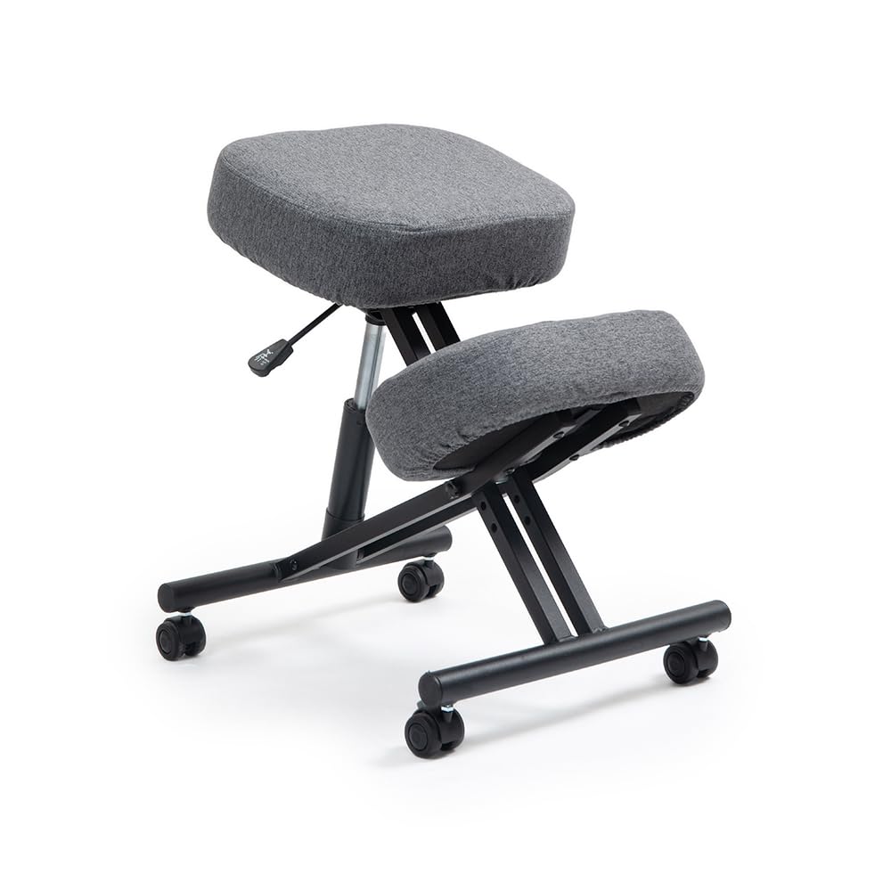 Hiragi Ergonomischer Kniestuhl Verstellbarer für zu Hause und Büro. Ergonomischer Bürostuhl mit dunkelgrauem Bezug aus Öko-TEX-zertifiziertem Standard 100 Stoff.