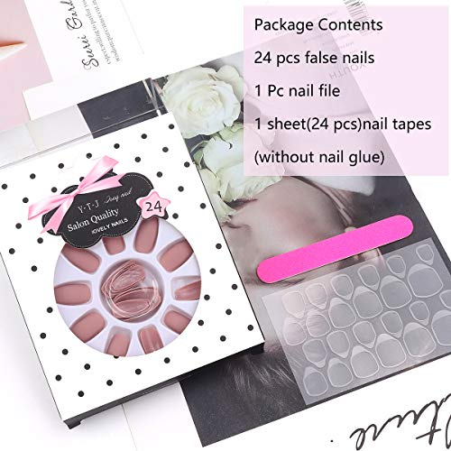 Coffin Matte False Nails, 24Pcs Pure Color Matte Coffin Nail Tips Ballerina False Gel Nails Art Set Full Cover Fake Nails, Acrylic Press on Nails with Nail Adhesive Tabs and Nail File (Nude Pink) - Thumbnail 6