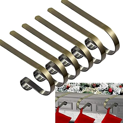 H-Style 6 Pack Christmas Stocking Holders, Adjustable Stocking Mantle Hooks for Fireplace, Lightweight Stocking Hangers, Non-Skid Stocking Holders for Christmas Decoration Cover