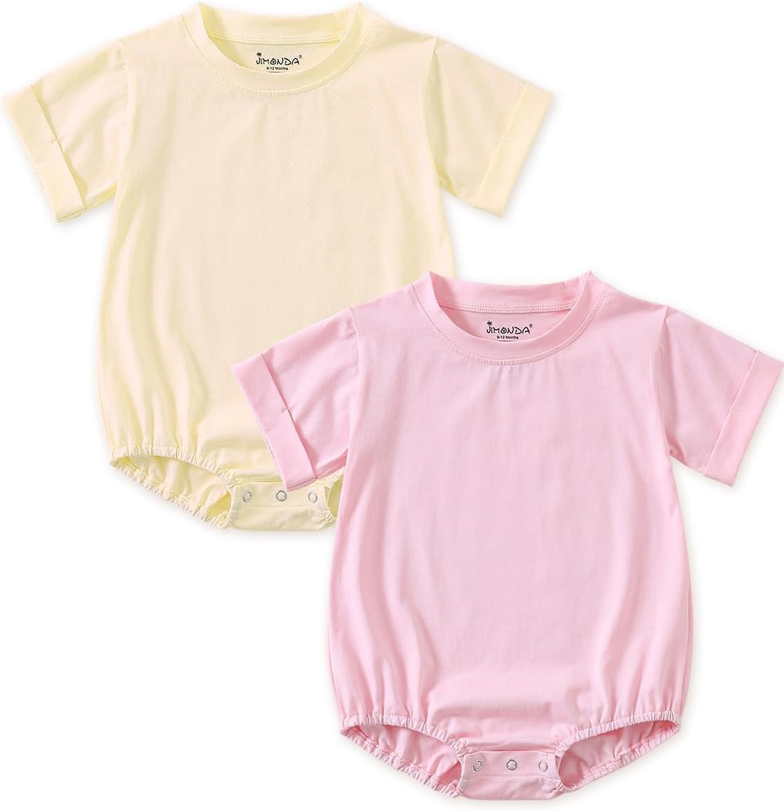 Jimonda Baby Bubble Rompers Boy Girl Solid Color T-Shirt Outfits Short Sleeve Button Bodysuit Cotton Tops Clothes 2Pcs