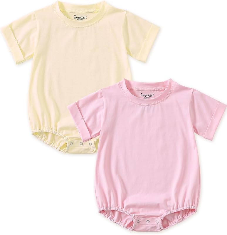 Jimonda Baby Bubble Rompers Boy Girl Cotton Shirt Clothes | Soft,breathable,skin-friendly fabric,Solid Color Outfits,Short Sleeve Button Bodysuit,2pcs set,Summer cool,Durable