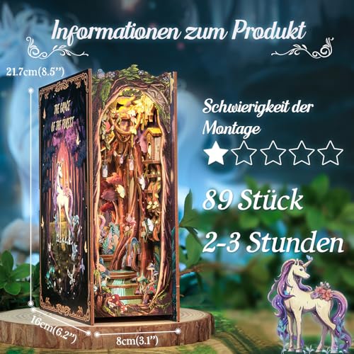 Cutefun Book Nook Kit mit LED-Beleuchtung & Staubschutzhülle - DIY Miniature House Holzmodell Puppenhaus-Bibliothek für Erwachsene | Kreatives Geschenk für Frauen/Männer (Bach Strings)