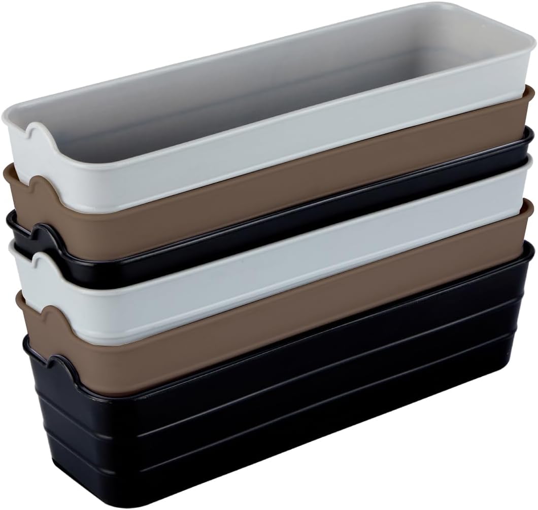 Unbreakable Flexi Tray Narrow- Black, White, Grey (Pack of 6) | Bathroom Organiser | Desk Organizers for Staitionary Jwellery Tool Cabinet for Bedroom or Washroom Kitchen Office