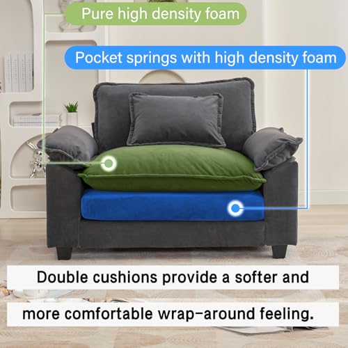 Image of Oprisen Modular Sectional Sofa, Comfy Cloud Couch Sectional Sofa, Velvet Sofa Sleeper Deep Seat Sofa with Throw Pillows for Living Room (Blue Gray, 53 inch- Single Seat)