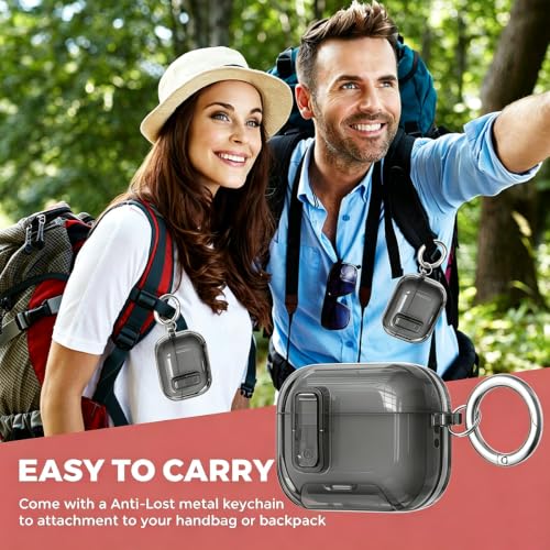 Image of Compatible with Airpods 4 Case Clear with Lock Phone Stand, Soft TPU Magnetic Automatic Lock Apple AirPods 4th Generation Protective Cover Skin Women Men + Cleaning Kit for iPod 4 2024 Case Black