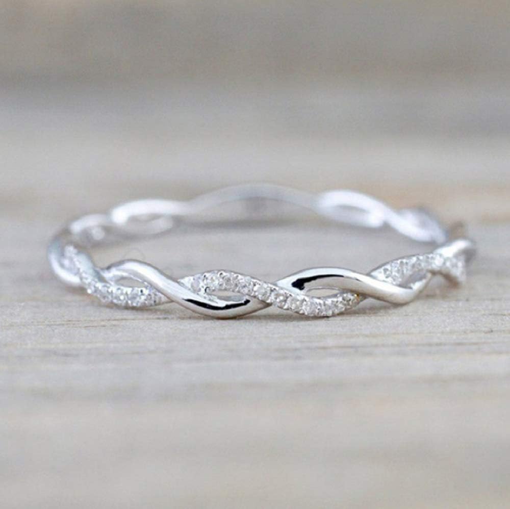 Yuren Twist Ring for Women Fashion 925 Sterling Silver Stack Twisted Ring Cubic Zirconia Diamond Ring Wedding Party Women Jewelry Size 6-10 (Size 10)