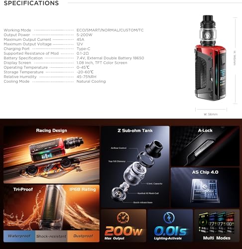 Geekvape Aegis Legend 5 Kit 200W | Aegis Legend 5 Box Mod + 5.5Ml Z Sub Ohm - Z0.15 Xm + 0.4 Xm Resistenza Per Geekvape - 3