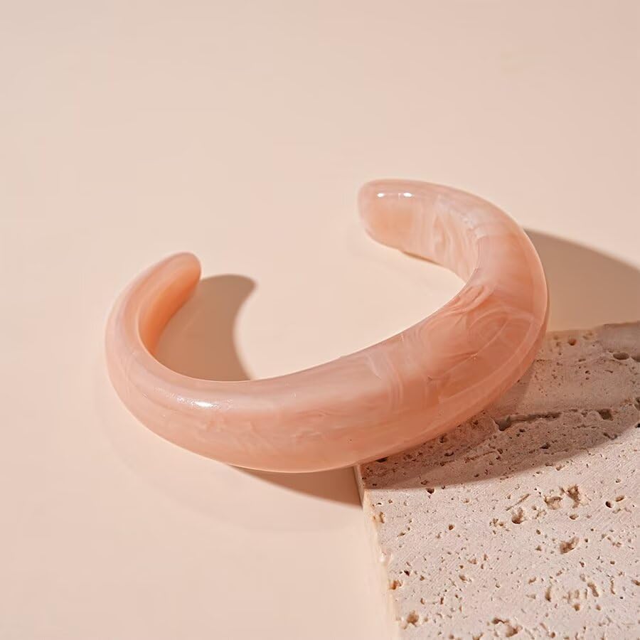 Resin Bangle Bracelet for Women - Colorful Pink Blue Transparent Irregular Geometric Round Square Acrylic Wristbands Plate Cuff Bracelet Vintage Wide Plastic Statement Jewelry - Image 3