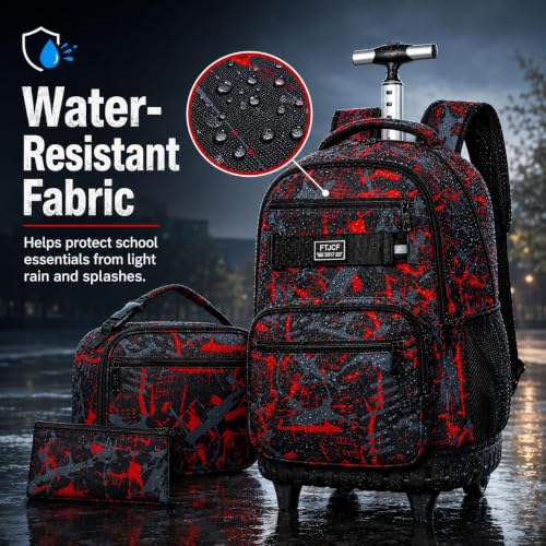Image of 3Pcs Rolling Backpack for Boys Men, Travel Wheeled Backpacks for Adults, Teens College Roller Bookbag with Wheels for Men(Red)