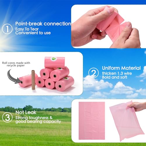Wdfaack M1 Biodegradable Pink Dog Poo Bags Lavender Scent With Dispenser - 300 Large Poop Bags, Extra Thicken Strong Corn Starch Blended Compostable Leak Proof Poop Waste Bag thumb #5