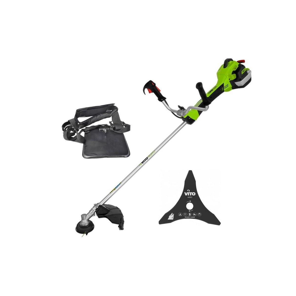 VITO - Debroussailleuse thermique 47Cm3 Moteur 2T 2.7CV Bobine auto avec fil 2.4mm + Lame 3 dents + Harnais Professionnel