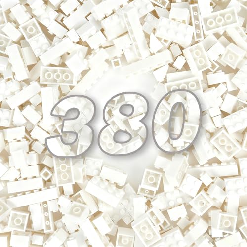 MALEKO Classic Bulk Building Blocks Accessories, 380 Pieces Mix Shape Bricks for Building-Compatible with All Major Brands(White)