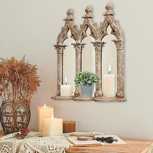 Sofe Unique Mirror Wall Candle Sconces With Wood Frame, Rustic Large Wall Mounted Pillar Candle Holders Farmhouse Wall Sconce, Bedroom, Bathroom, Living Room Wall Art Decor #TOP27