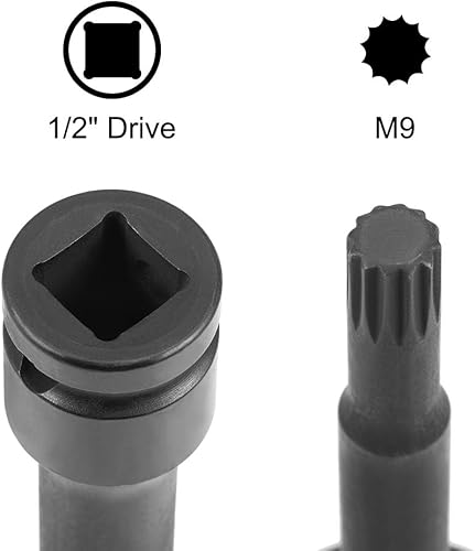 Miniatura 3 de uxcell Unidad de 12 pulgadas x M9 (0.354in) de impacto triple cuadrado de broca estriada, métrica de 3 pulgadas de longitud, acero Cr-Mo