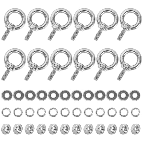 12 Pack M4 Stainless Steel Eye Bolts with Nuts &amp; Washers, M4x0.39 L