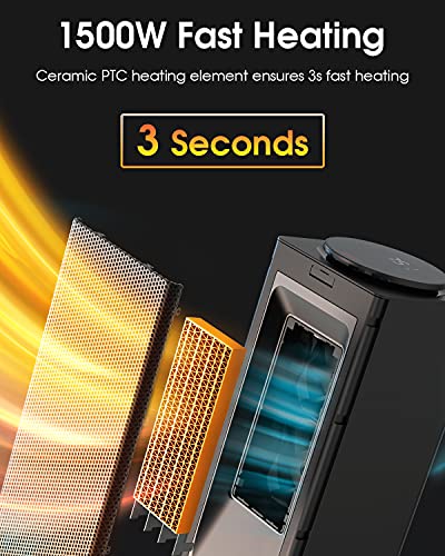 Space Heater, 1500W Oscillating Portable Heater With Eco Temperature Control, Electric Heater With 24H Timer Overheat & Tip-Over Protection, Remote, Space Heaters For Indoor Use Office Bedroom #TOP1