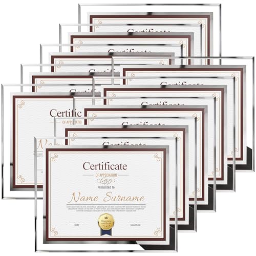 Schliersee 8.5x11 Certificate Frame Set of 10, 8.5 by 11 Glass Photo Picture Frame for Certificate, Document, Diploma, Degree, Award
