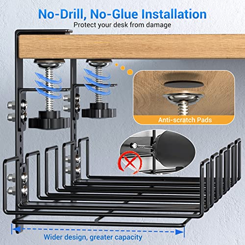 Under Desk Cable Management Tray - No Drill C-Clamp Table Mount Cord Organizer - 15.7“ High Capacity Adjustable Removable Docking Station Wire Holder Rack Home Office Computer Kitchen Raceway 1Pc #TOP2