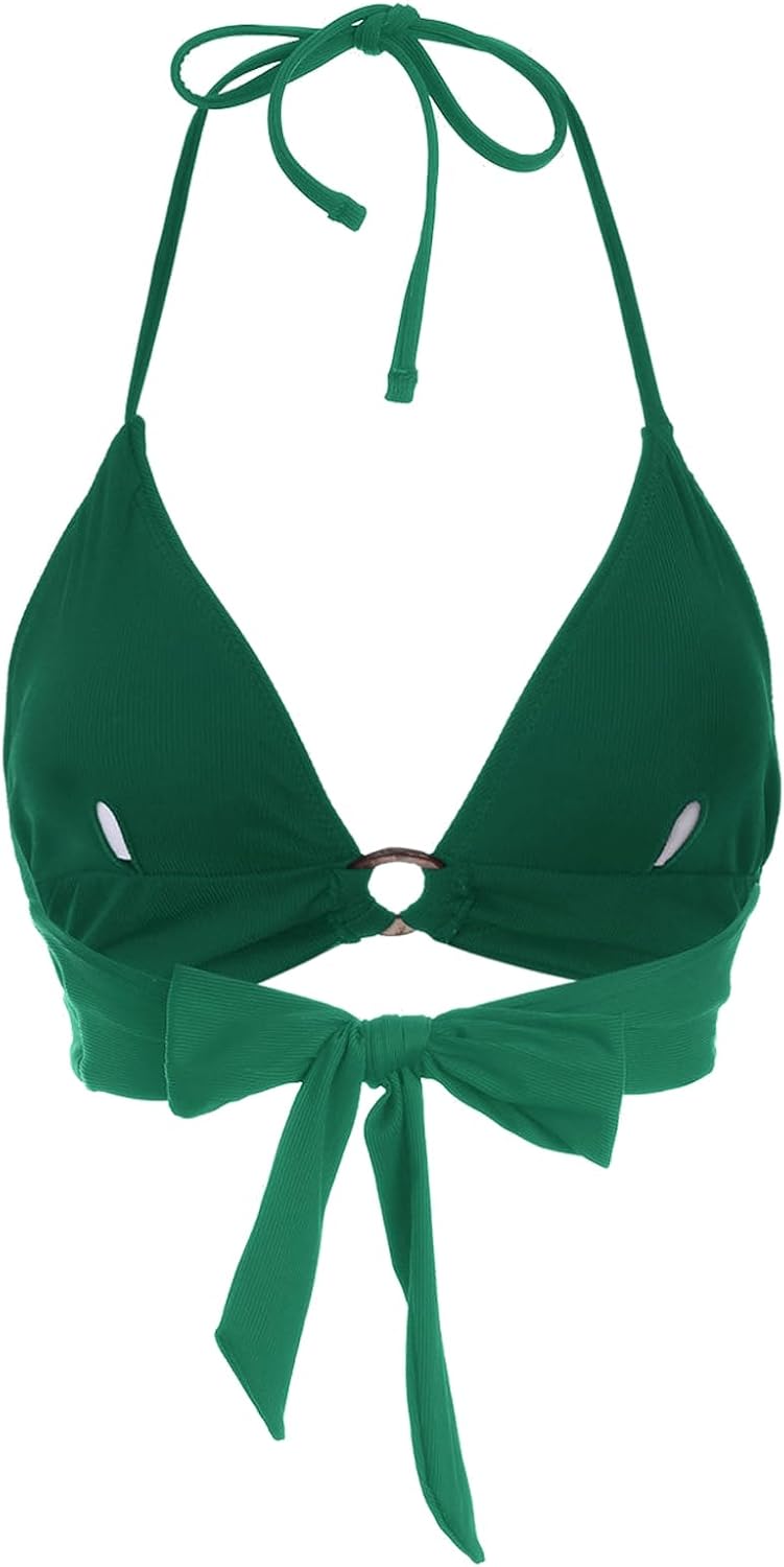 BERLOOK Women's O Ring Swimsuit V Neck Triangle Halter Back Tie Bikini Bikini Top - Image 6