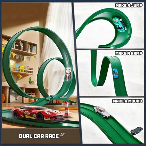 image for HGEVFL 15.75 Ft Flex Track for Kids, Flexible Race Track Compatible wi