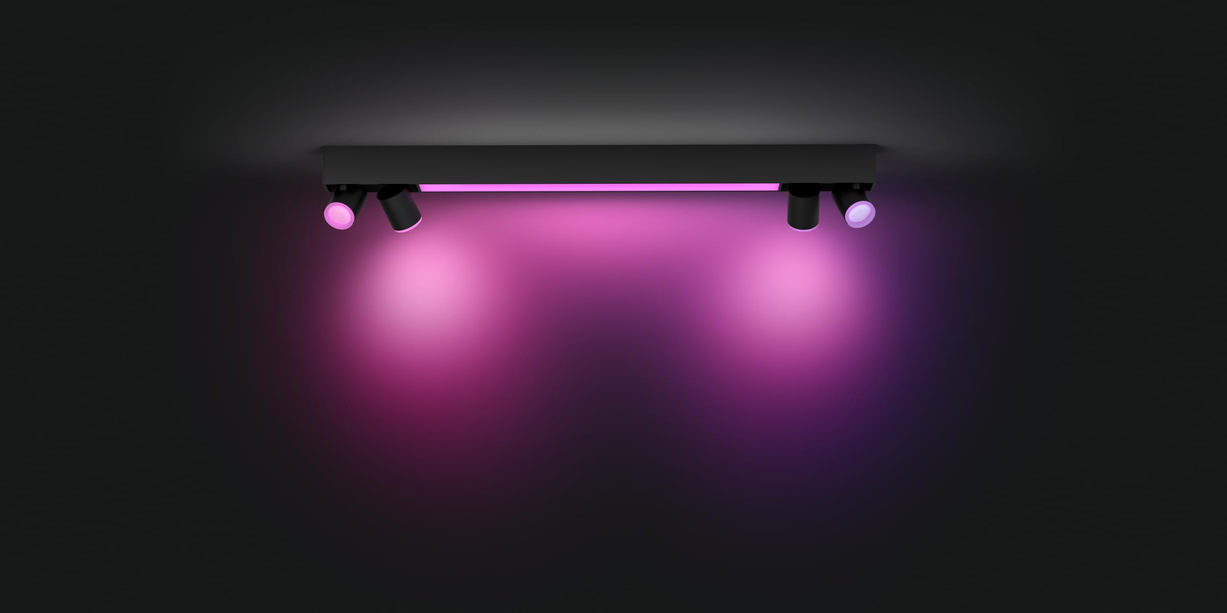 Philips Hue White & Color Ambiance Centris Deckenlampe mit 4-er Spot (4.200 lm), dimmbare LED Spots für das Hue Lichtsystem mit 16 Mio. Farben, smarte Lichtsteuerung über Sprache und App, schwarz
