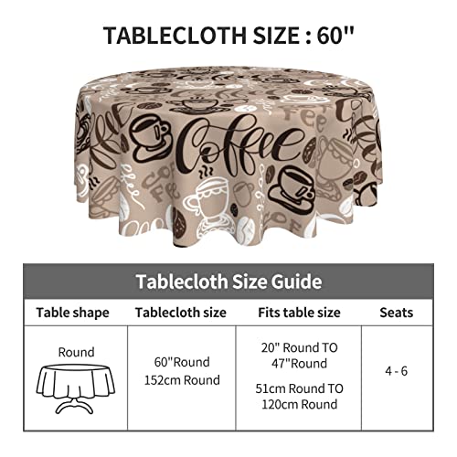 Vodbne Coffee Cup Round Tablecloth 60 Inch For Indoor And Outdoor, Waterproof Table Cloth Cover Decorative For For Kitchen Dining Table, Parties And ​Camping #TOP2