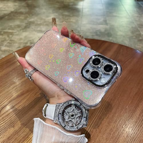 Coque iPhone 15 Pro Max transparente rose paillettes anti rayure objectif