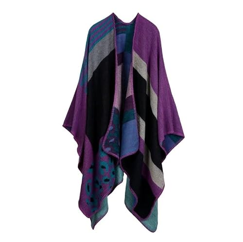 MKLHAVB Poncho Shawls and Wraps for Women Winter Poncho Women Capes Casual Clothes Imitation Cashmere Cloak Ladies Scarves Shawls Coat Wraps Woman Ponchos Winter Warm Cape(2Leopard-purple)