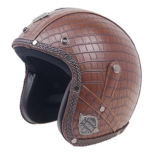 KKmoon Casco de la motocicleta, cascos de cuero retro PU, a prueba de viento y sandproof otorcycle Bicicleta Casco de la cara llena M Enrejado Marrón