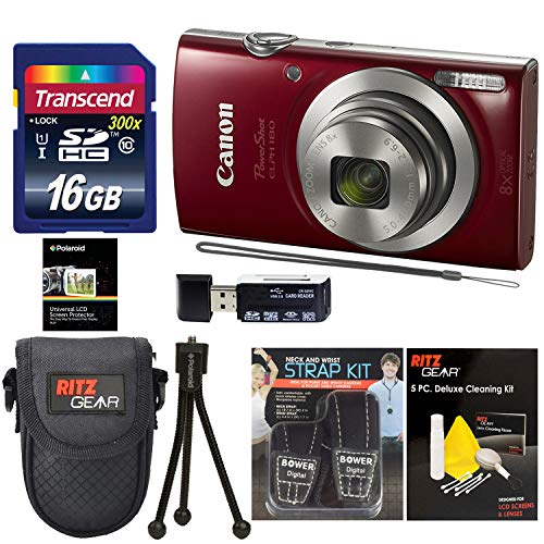 Canon Elph 180 Point and Shoot Camera (Red) with Transcend 16GB, Camera Case