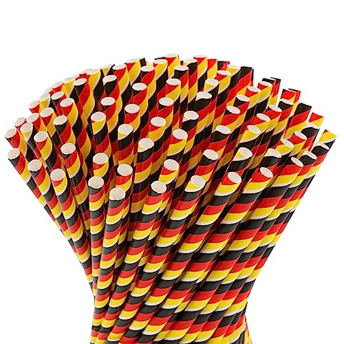 Papier Strohhalme Deutschland 100 Stück 16 cm lang 7mm Ø Strohhalm Deutschland Fahne Flagge Germany Fußball biologisch abbaubar Umweltfreundlich Einweg Trinkhalm  Kurz