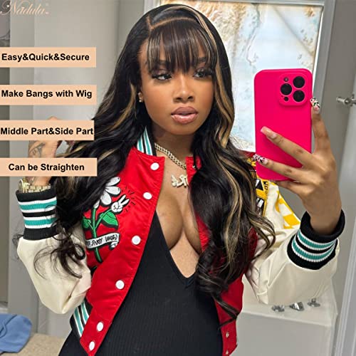 Nadula Chocolate Brown Blonde Body Wave 13X4 Lace Front Wigs Human Hair Transparent Lace Frontal Wig With Balayage Highlights Glueless Colored Wig Pre Plucked Natural Hairline 150% Density 22Inch #TOP1