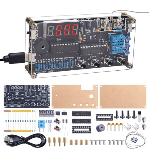 Thermocouple Thermometer DIY Kit, DC 4.5-5V Digital Temperature Humidity Sensor Soldering Project with High Low Temperature Warning -58℉ to 842℉ Thermocouple Soldering Kit for Back to School Education