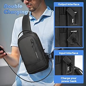 FANDARE Borsttas, sling bag, zakelijke schoudertas met USB-oplaadpoort, wachtwoordbescherming, crossbody bag, schoudertas, waterdicht, voor reizen, wandelen, meerdere tassen, sling-dagrugzak, grijs