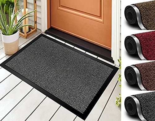 Image of Door Mat For Indoor & Outdoor 60x90cm Grey Washable Large Kitchen Barrier Mat Heavy Duty Non-slip Rubber Back Entrance Rug Shoes Scraper Super Absorbent Front Door Mat Carpet