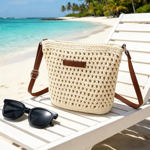 Image of Straw Bag Beach Purse Summer Purses for Women Vacation Handbags Woven Crossbody Bags Straw Shoulder Bag