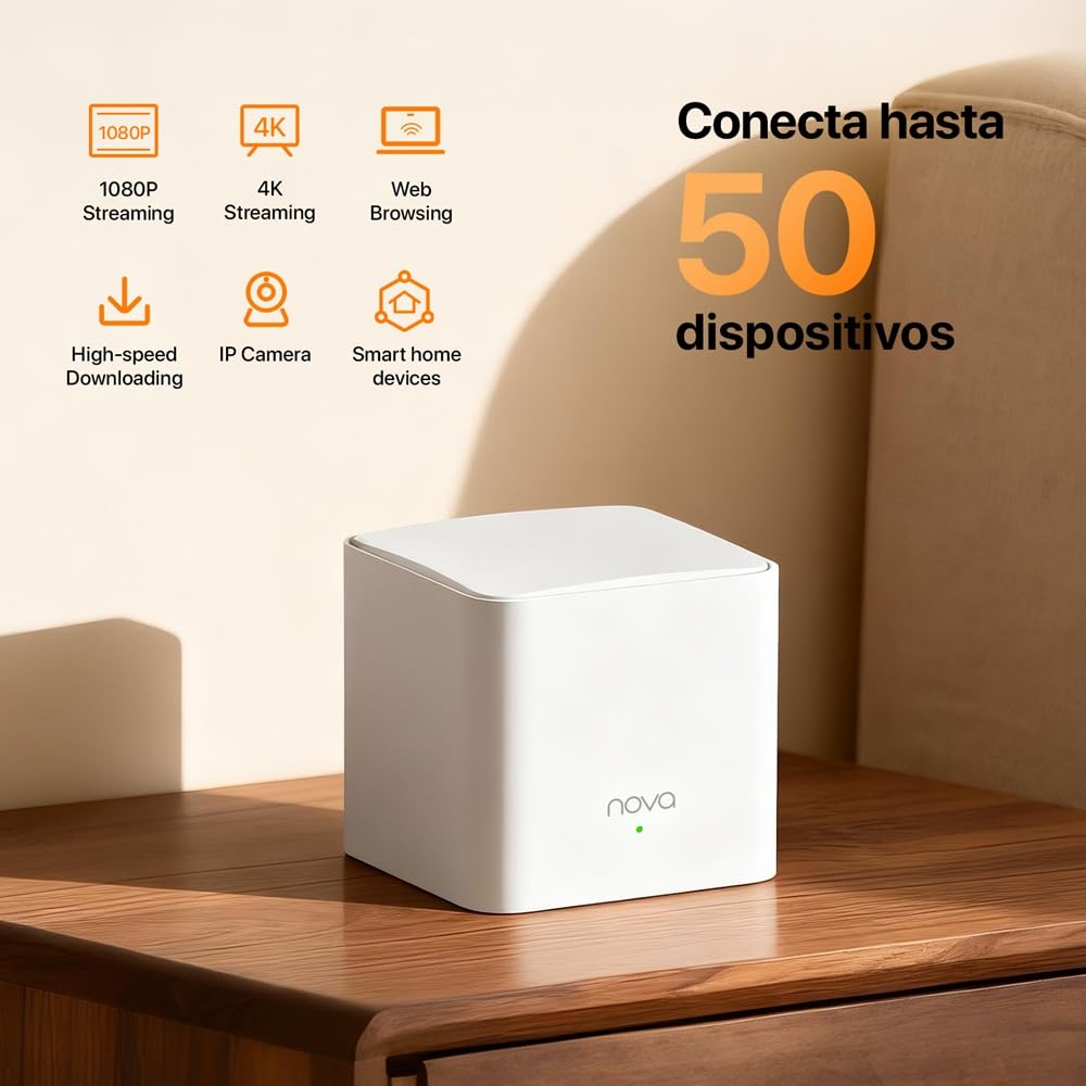 Tenda Nova MW5G Mejor Sistema WiFi Mesh, Gigabit Router (AC1200 Doble Banda Cobertura hasta 300m², 2 * 1000Mbps Puertos, hasta 80 Dispositivos, Compatible con Alexa, Control Parental, Blanco, 3 Hubs)