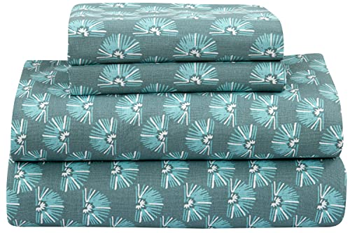 Royale Linen 300 Thread Count 100% Long Staple Combed Cotton Sheet Set - 3 Piece Bed Sheet 1 Fitted Sheet, 1 Flat Sheet, 1 Pillow Case - Breathable, Cool & Crisp Percale Sheet Set (Twin Green Seaweed) #TOP14