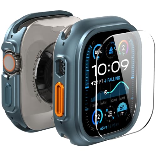 Image of ULTIMAL Metal Case Compatible with Apple Watch Ultra 3 /2 /1 49mm with Back Cover, Military Grade Shockproof Protective Case, Rugged Cover for iWatch 49mm (Blue)