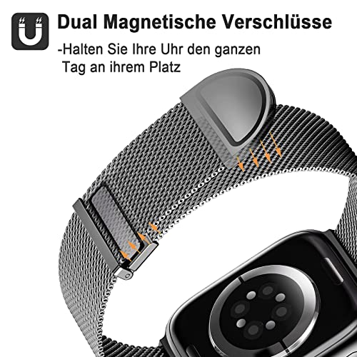 Ersatzarmband Kompatibel mit Apple Watch Armband 46mm 45mm 44mm 49mm 42mm Damen/Herren, Dual Magnetisch Einstellbar Armbänder für iWatch SE Series 10 9 8 7 6 5 4 3 2 1, Graphit Edelstahl Metall – Bild 5