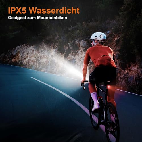 OnMeto Fahrradlicht vorne, IPX5 Wasserdicht Frontfahrrad Lampe Fahrrad licht，USB Type-C Wiederaufladbares Fahrradleuchten für Fahrrad