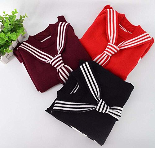 Girls 100% Cotton "Striped Tie" Long Sleeve Pullover Sweater2