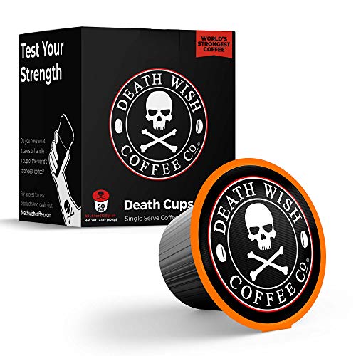 DEATH WISH Death Cups 50 Count Single Serve Coffee Pods World’s Strongest Coffee Dark Roast Capsule Cup USDA Certified Organic Fair Trade Arabica and Robusta Beans