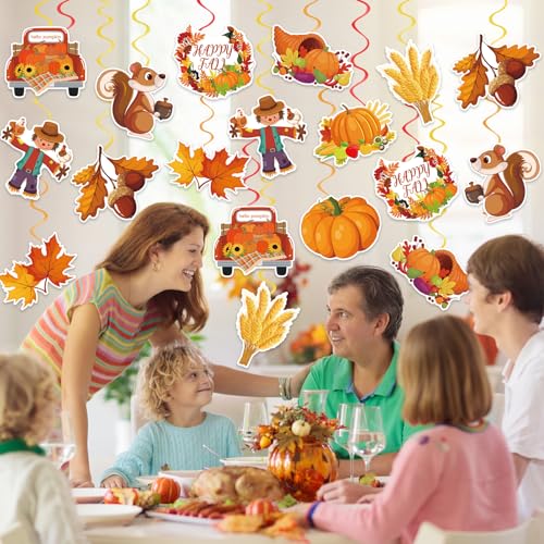 Image of 40Pcs Fall Hanging Swirls Ceiling Decorations, Fall Pumpkin Maple Leaf Hanging Swirls Autumn Fall Party Hanging Decorations Autumn Swirls Streamers for Fall Harvest Thanksgiving Party Decor