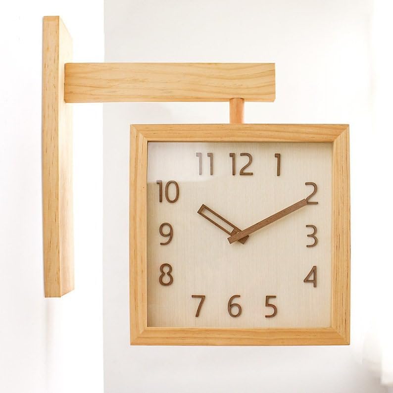 Miniatura 4 de Unique Double Sided Square Wood Wall Clock with Numbers | Large Modern Quiet Wall Clock | Minimalist Wall Clock for Kitchen, Living Room (Dark)