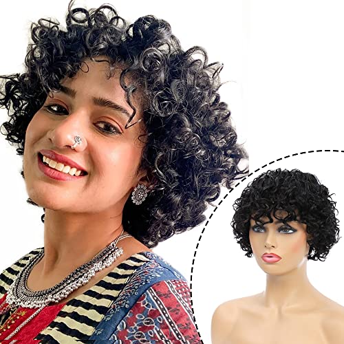 Natural Color Lace Front Wig for Women, 14 inch Human Hair Bob Wavy Hairstyle Side Parting Natural Hairline
